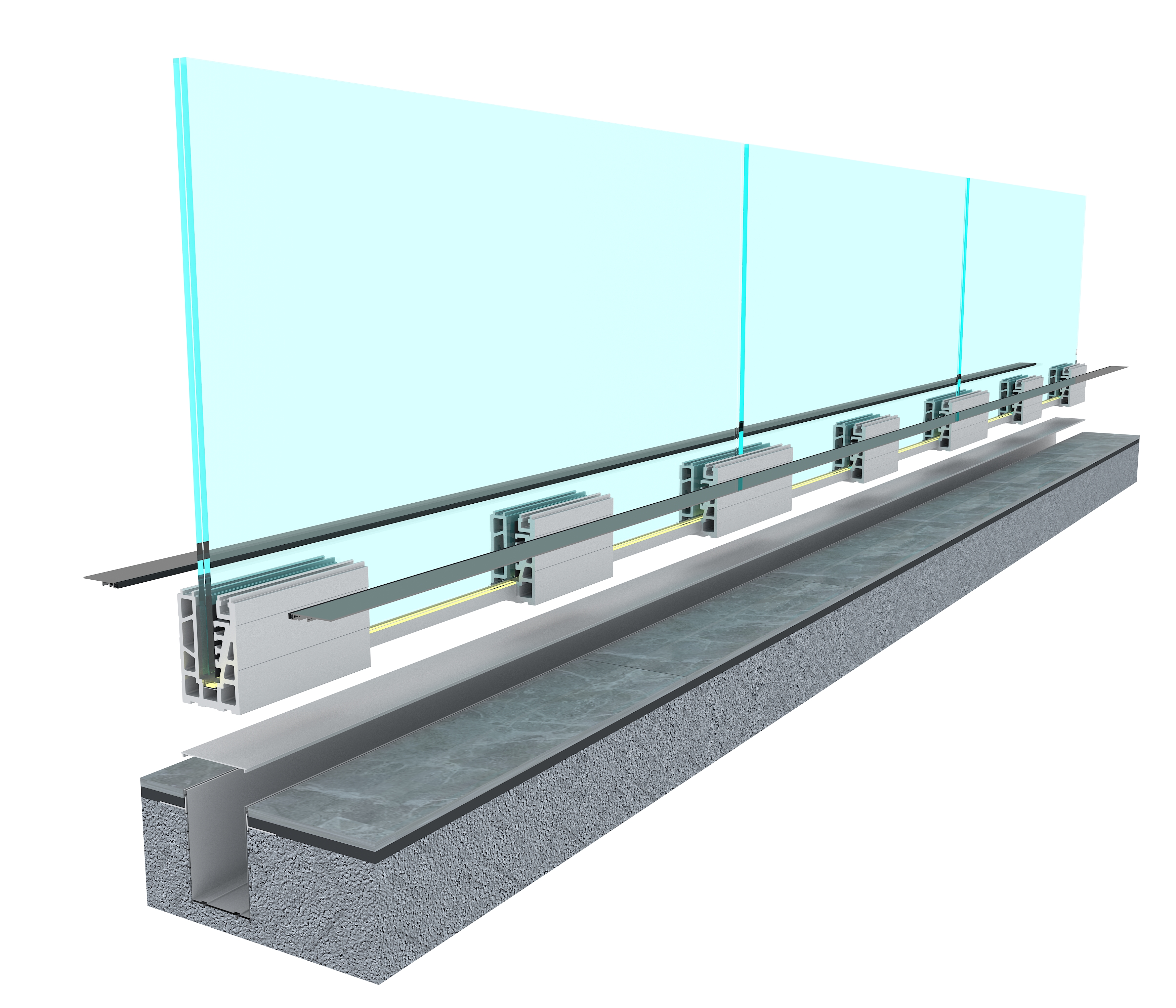 Aplicarea pe segmente a sistemului de balustrade din sticlă în podea